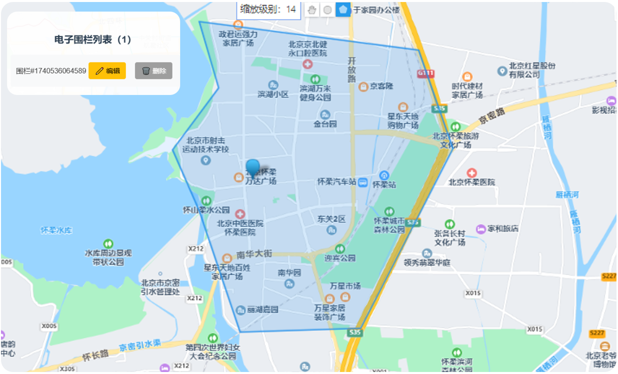 电子围栏区域设置功能，支持省市区县行政区自动匹配基站定位